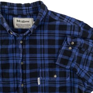 McAlister Men's 2XL Blue Plaid Flannel Country Sport Long Sleeve Shirt Shoulder